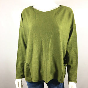 Eileen Fisher M Green Wool Boxy Drop Sleeve sweate